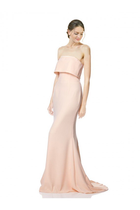 High Neck Strapless Long Crepe Maxi Prom Dress with Overlay