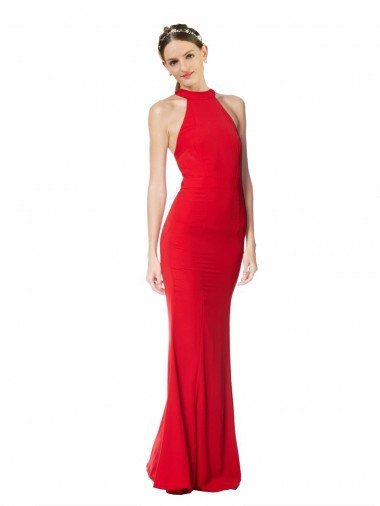 Halter Neck Keyhole Back Sleeveless Crepe Maxi Prom Dress Canada