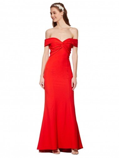 Cross Front and Back Bardot Sleeveless Crepe Maxi Prom Dress Canada