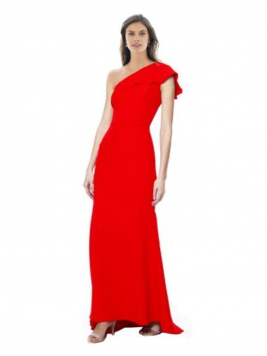 High Neck Ruffle Frill One Shoulder Maxi Crepe Prom Dress Canada