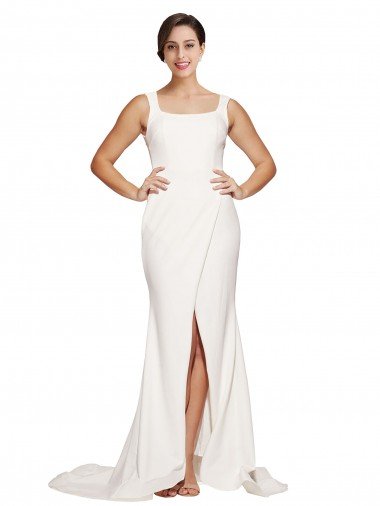 Square Neck Long Sheath Sweep Train Crepe Prom Dress  Canada