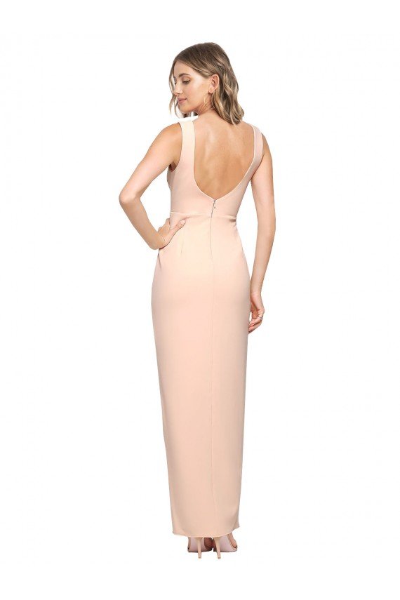 Floor Length Square Neck Long Sheath Crepe Prom Dress 