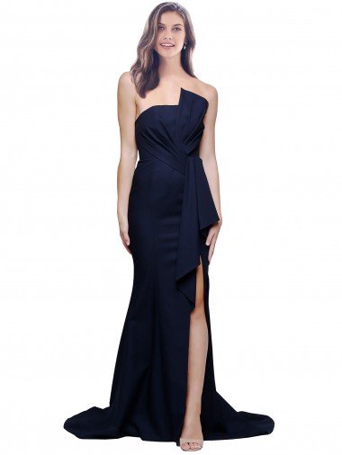 Long Strapless Sweep Train Low Back Crepe Prom Dress Canada