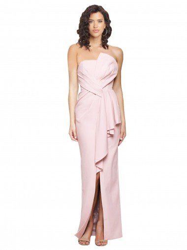 Strapless Long Full Length Ruffles Low Back Crepe Prom Dress Canada