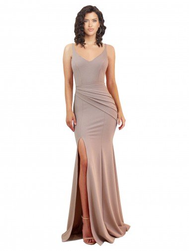 Fishtail Shape V-Neck Crepe Prom Dress with Slit Canada