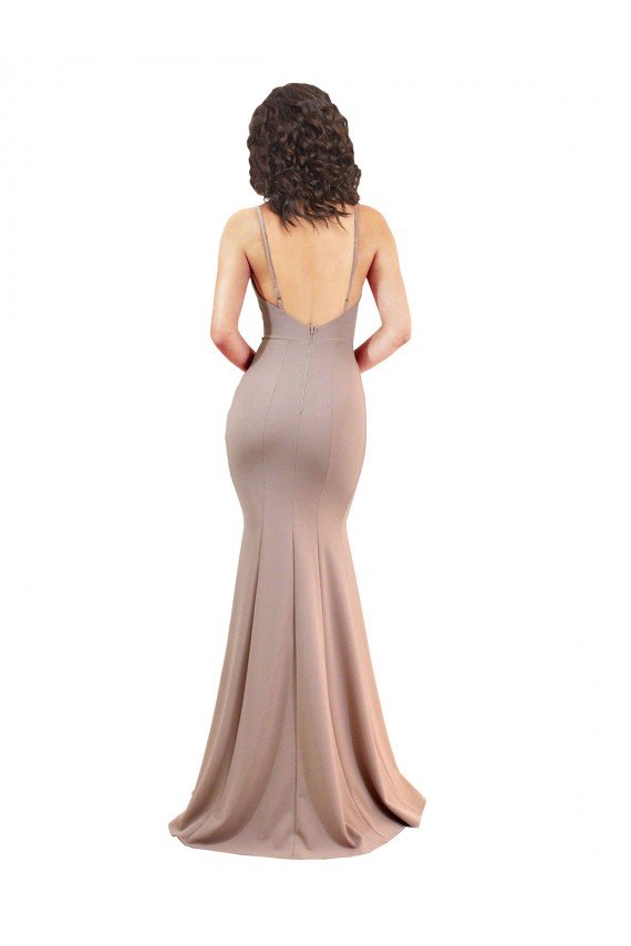 Fishtail Shape V-Neck Crepe Prom Dress with Slit