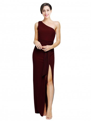 One Shoulder Sheath Crepe Prom Dress with High Side Split Canada