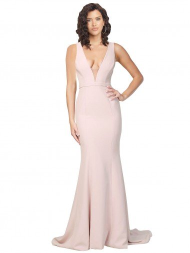 Deep Plunging V-Neckline Full Length Crepe Prom Dress with Deep V-Backline Canada