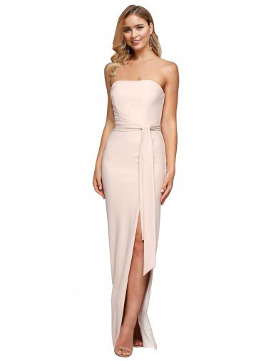 Full Length Low Back Strapless Crepe Prom Dress with Thigh High Side Split Canada