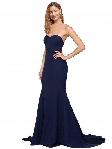 Fit and Flare Sweetheart Long Crepe Prom Dress with Sweep Train Canada