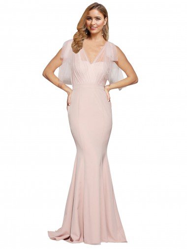 Double Bow Full Length Sweetheart Crepe Prom Dress with Tulle Overlay Canada