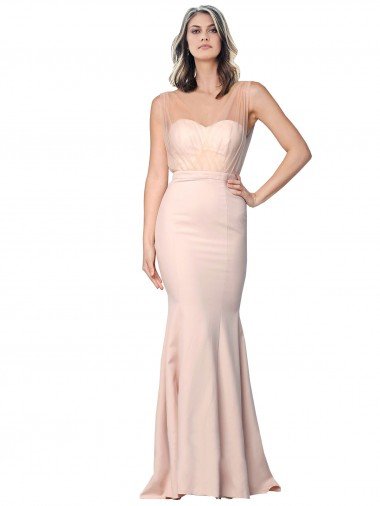 Full Length Sweetheart Crepe Prom Dress with Tulle Overlay Canada