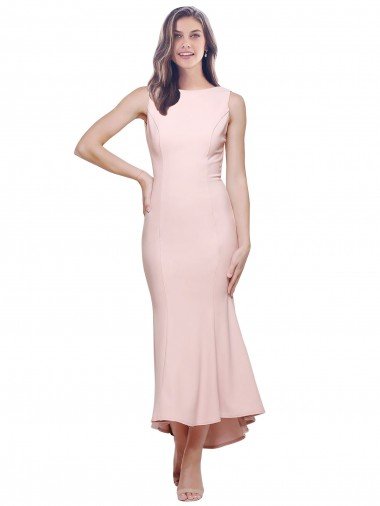 High Neck Low V-Back Midi Length Crepe Cocktail Dress / Prom Dress Canada