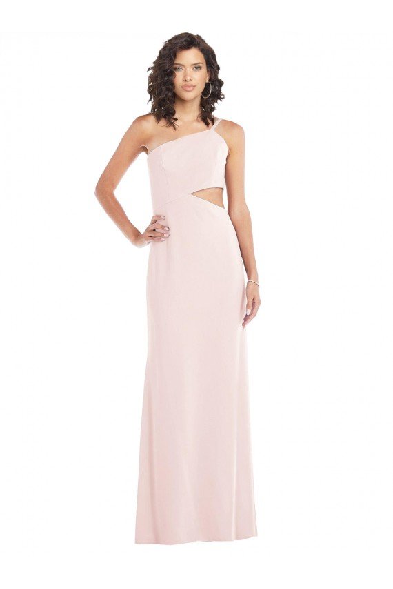 Flirty One Shoulder Midriff Cutout Maxi Crepe Prom Dress