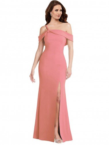 One Shoulder Draped Cuff Maxi Prom Dress with Front Slit Canada