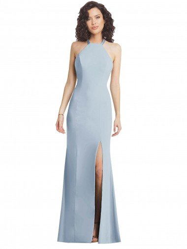 High Neck Halter Crepe Prom Dress with Twist Criss Cross Back Canada