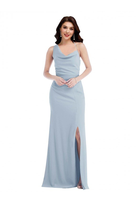 One Shoulder Draped Cowl Neck Maxi Prom Dress