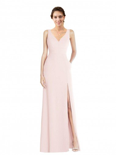 Square Neck Low Back A-Line Prom Dress with Front Slit and Pockets Canada