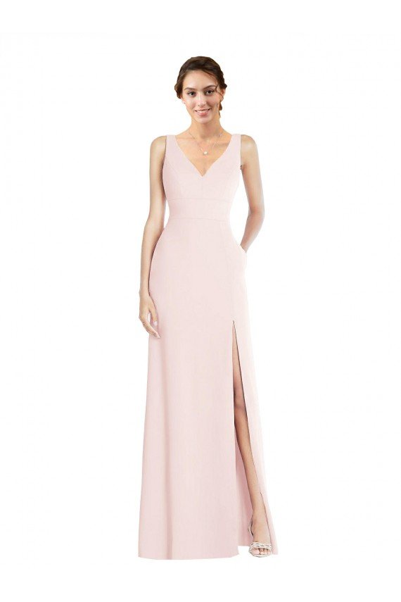 Square Neck Low Back A-Line Prom Dress with Front Slit and Pockets