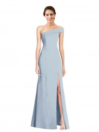 Asymmetrical Off the Shoulder Cuff Trumpet Crepe Prom Dress With Front Slit Canada