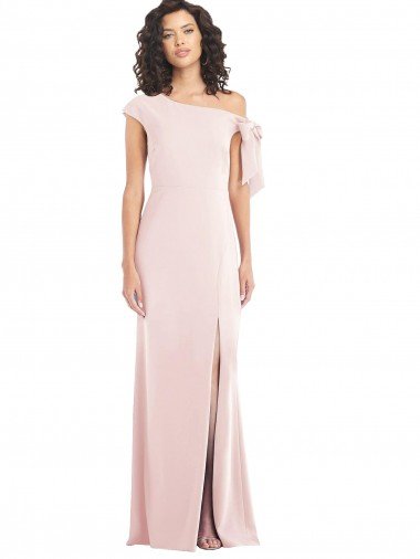 Off the Shoulder Tie Detail Trumpet Crepe Prom Dress with Front Slit Canada