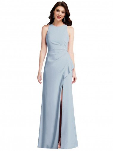 Halter Maxi Prom Dress with Cascade Ruffle Slit Canada