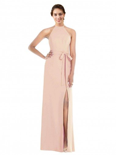 Halter Criss Cross Cutout Back Maxi Crepe Prom Dress Canada