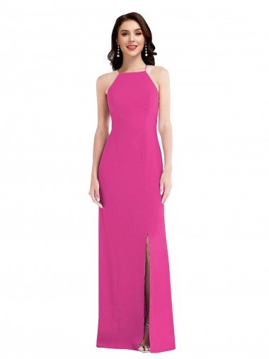 Open Back High Neck Halter Trumpet Crepe Prom Dress Canada