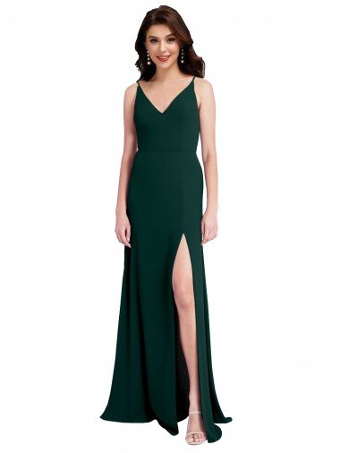 Slim A-Line V-Neck Full Length Crepe Prom Dress with Side Slit Canada