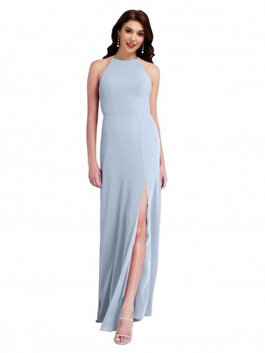 Fit and Flare High Neck Crepe Prom Dress with Side Slit Canada