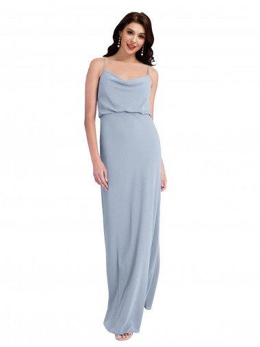 Draped Cowl Neck Long Crepe Prom Dress with Spaghetti Straps Canada