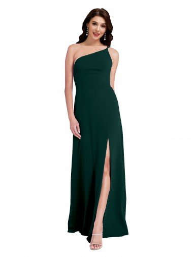 A-Line Slim One Shoulder Crepe Prom Dress with Asymmetrical Straps and Side Slit Canada