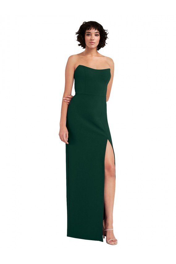 Scooped Strapless Neckline Crepe Prom Dress with Side Slit