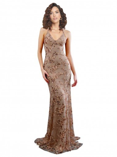 Floral Patterned Backless V-Neckline Sequin Prom Dress Canada