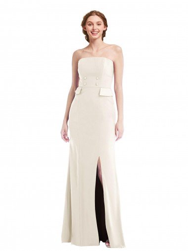 Long Strapless Tuxedo Maxi Prom Dress with Front Slit & Pockets Canada