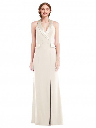 Halter Tuxedo Maxi Prom Dress with Front Slit Canada