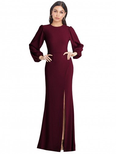 Puff Sleeves Long Maxi Briddesmaid Dress with Cutout Tie Back Canada