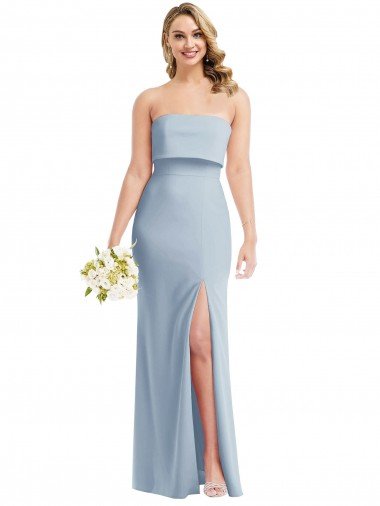 Strapless Overlay Bodice Crepe Maxi Prom Dress with Front Slit Canada