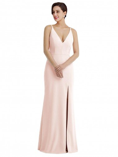 Skinny Strap Deep V-Neck Trumpet Crepe Prom Dress with Front Slit Canada