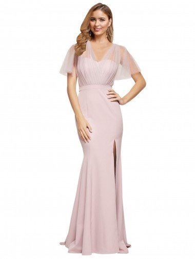 Crepe Long Sweetheart Neckline Prom Dress with Tulle Overlay Shoulders Canada