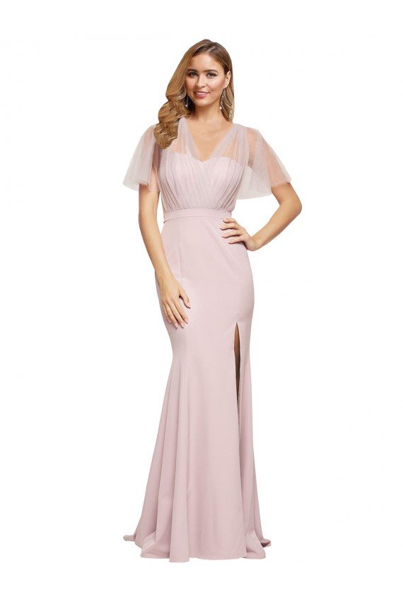 Crepe Long Sweetheart Neckline Prom Dress with Tulle Overlay Shoulders