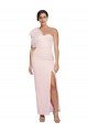 One Shoulder Tulle Overlay Sweetheart Neckline Long Crepe Prom Dress with Thigh Split