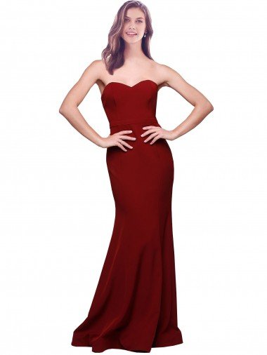 Long Full Length Sweetheart Slim Crepe Prom Dress with Strapless Bodice Canada