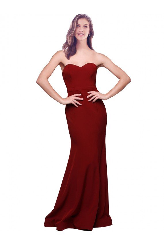 Long Full Length Sweetheart Slim Crepe Prom Dress with Strapless Bodice