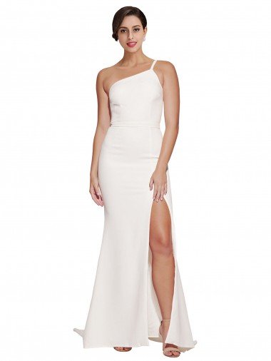 Long Sweep Train Crepe Prom Dress with Side Split and One Strap Canada