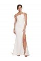 Long Sweep Train Crepe Prom Dress with Side Split and One Strap