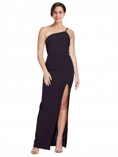 Long Floor Length Crepe Prom Dress with Side Split and One Strap Canada