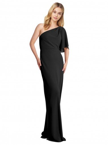 Pleated One Shoulder Flutter Sleeves Slim Crepe Prom Dress Canada