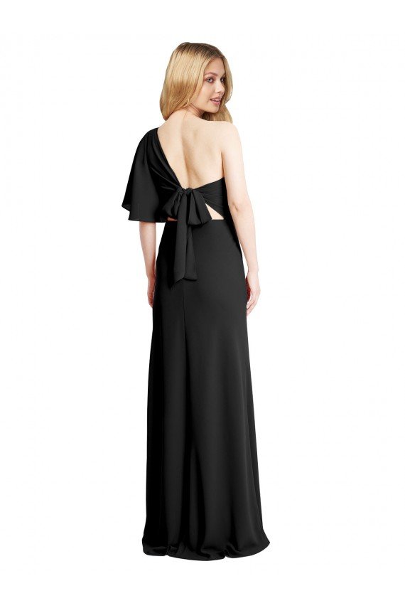 Pleated One Shoulder Flutter Sleeves Slim Crepe Prom Dress