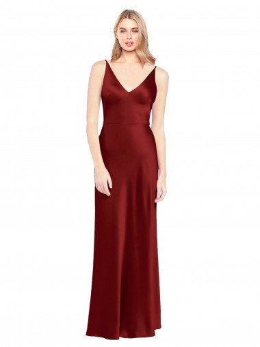 Full Length Long Stretch Satin Slip Prom Dress V-Back Canada